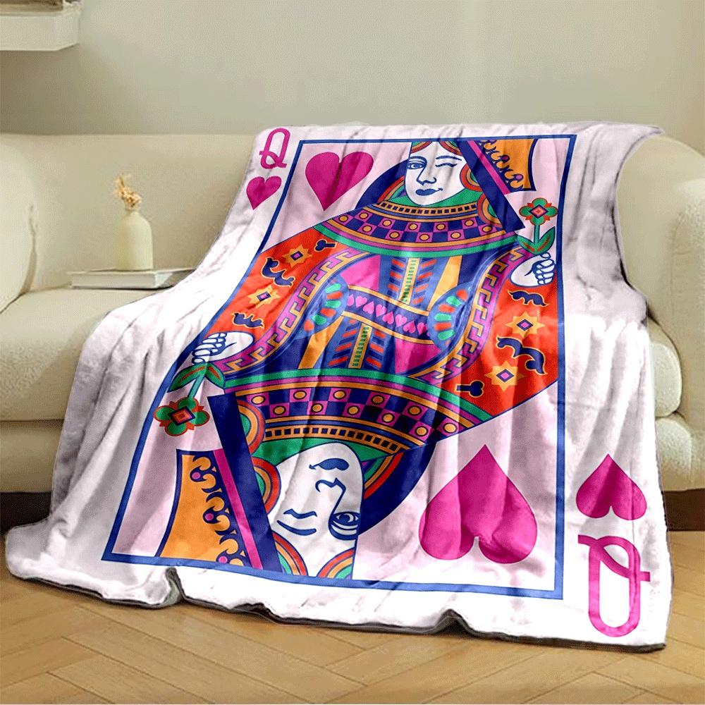 A Vibrant Queen of Hearts Card with Symmetrical Decorative Patterns. for All Seasons Blanket Lunch Break Throw Gift