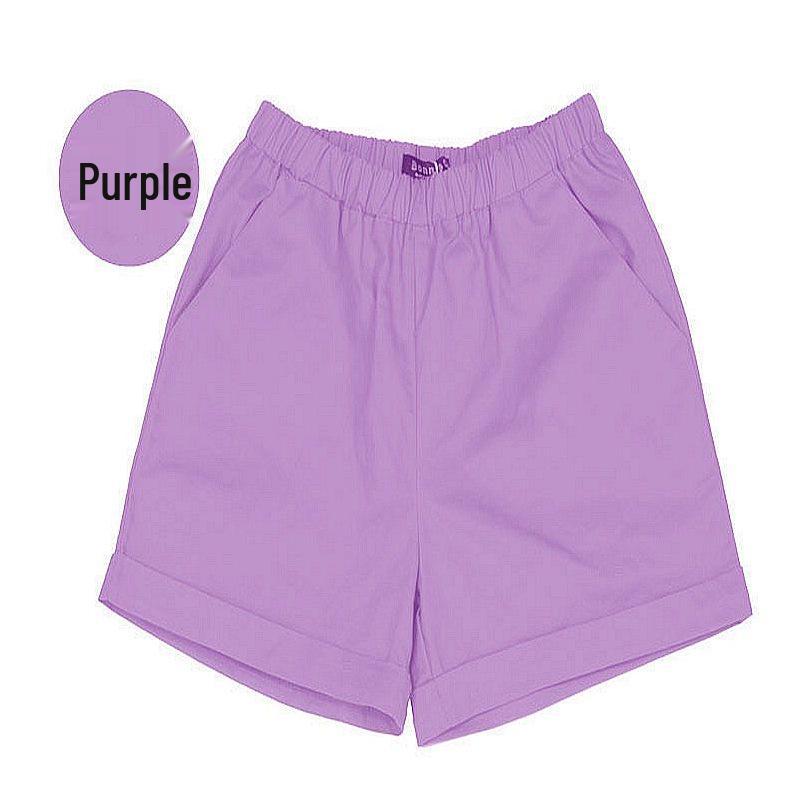 Women's Candy Color Elastic Waist Beach Shorts - Plus Size, Loose Fit, Wide Leg, Summer Home & Sports Cotton Leggings