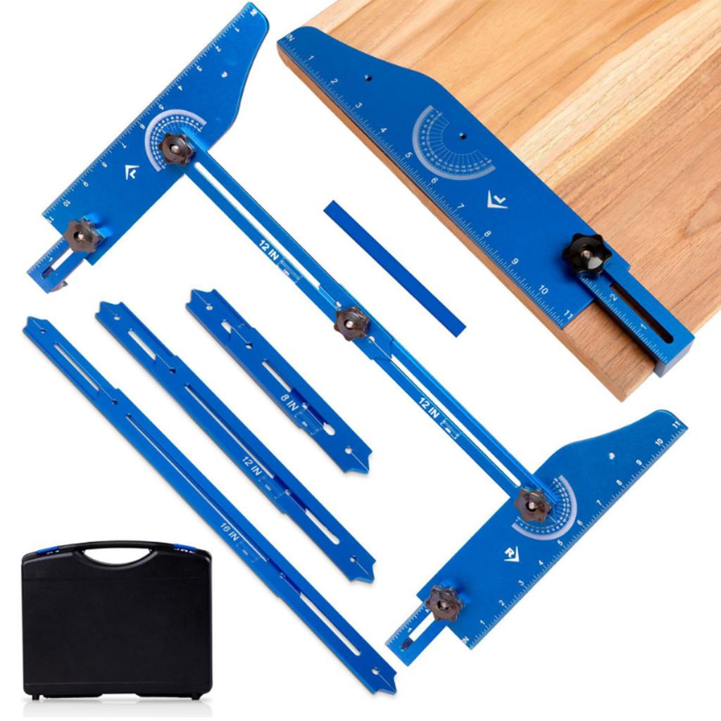 Stair Tread Template Tool Jig Aluminum Alloy Length Depth Measuring Gauge with Case for Layout Proje