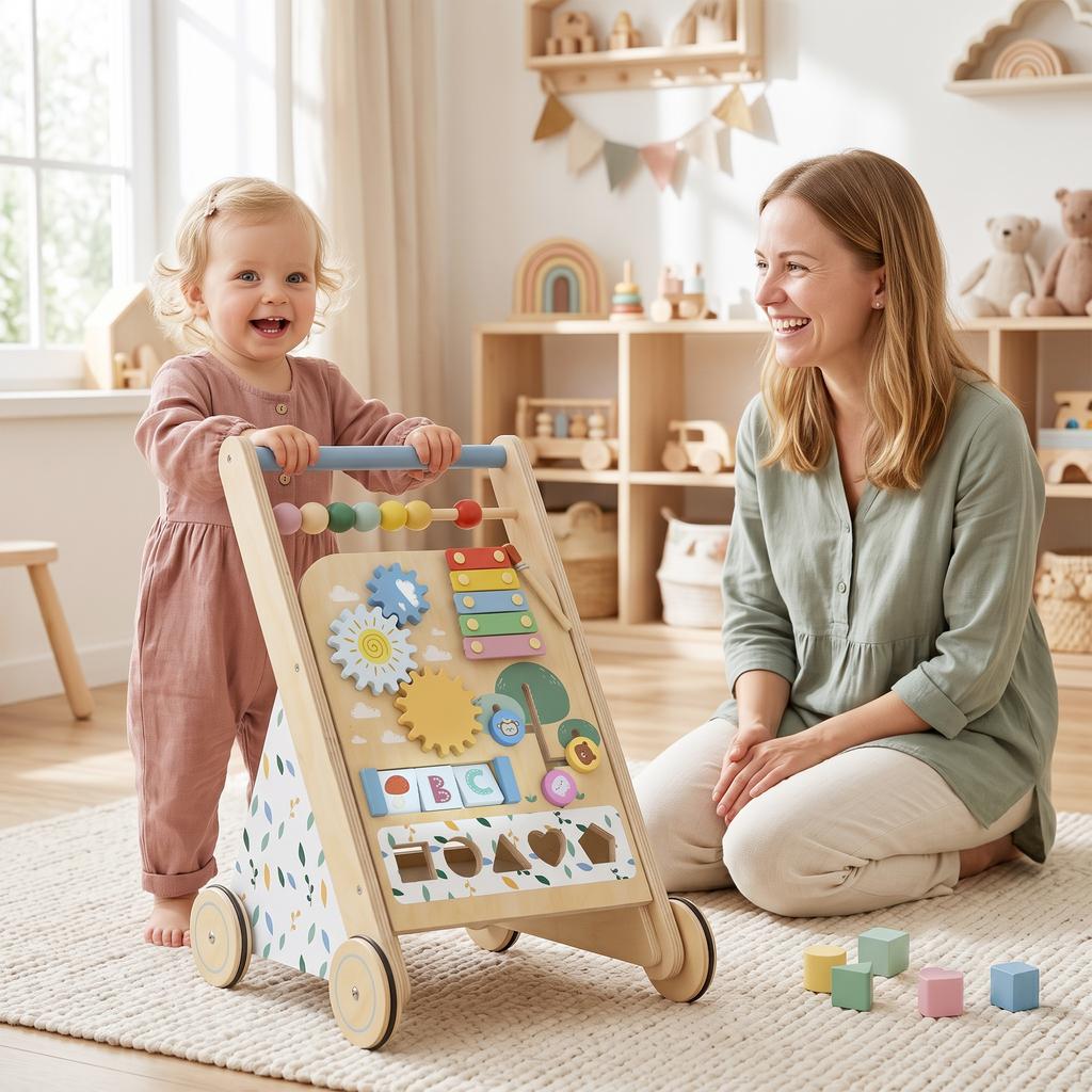 Wooden Baby Walker, Toddler Push Along Walker, 18 Months+, Natural