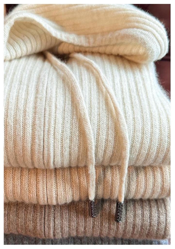Women's 100% Pure Cashmere Striped Zipper Hooded Cardigan Sweater