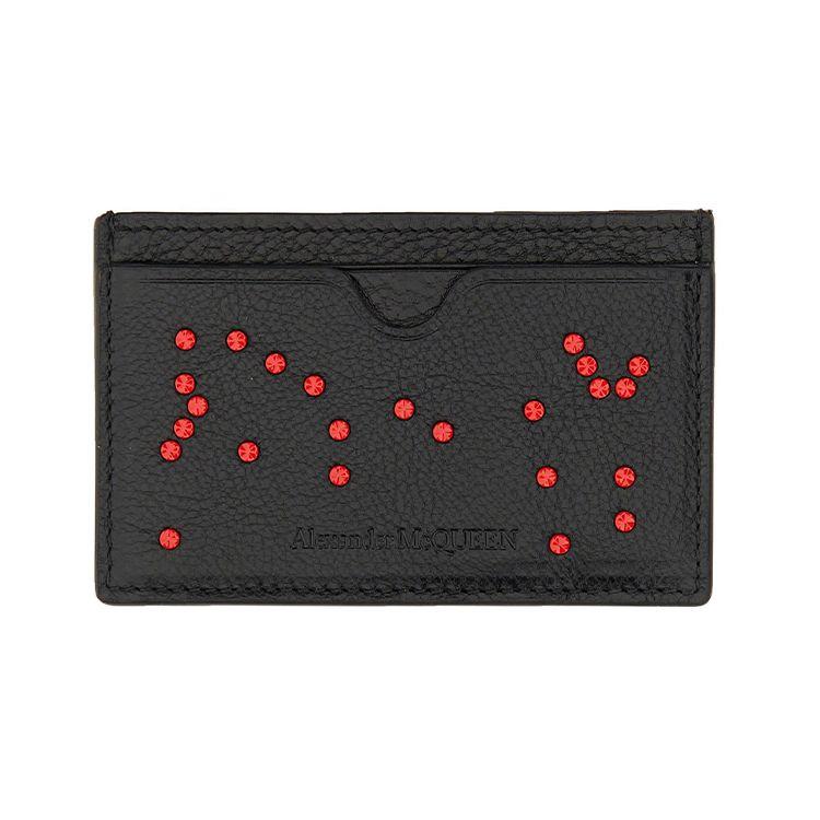 

Alexander Mcqueen Men s Studded Grained Leather Card Holder Wallet, Black with Red Studs, Slim Card Case for Daily Carry & Travel 550820-1AALS-1000 Basic Set (Bag+Dust Bag)