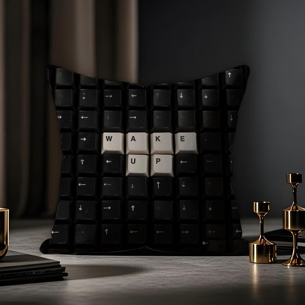 Text Keyboard Cushion Cover Anti-dustmite Pillowcase Invisible Zipper Silky Short Plush Sofa Cushion Cover