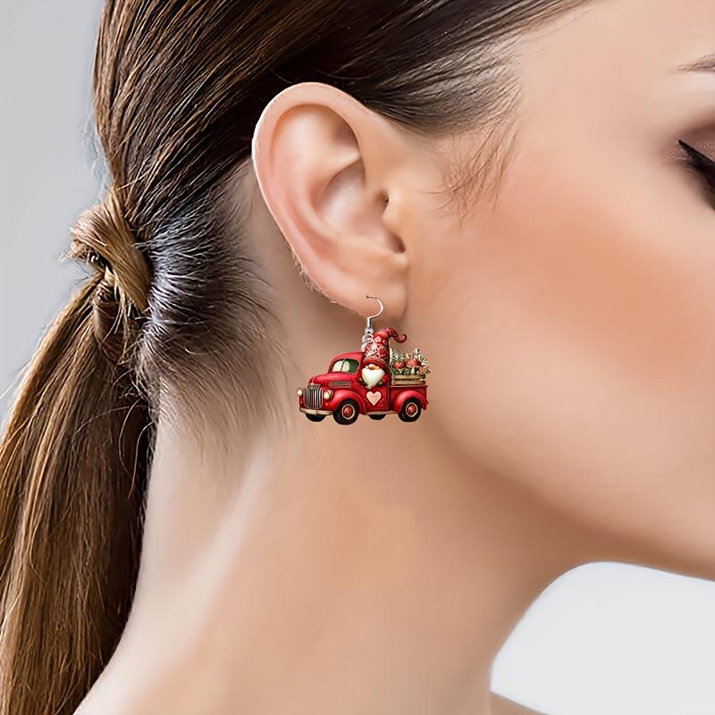 Exquisite Red Car Christmas Tassel Earrings with Acrylic Pendants