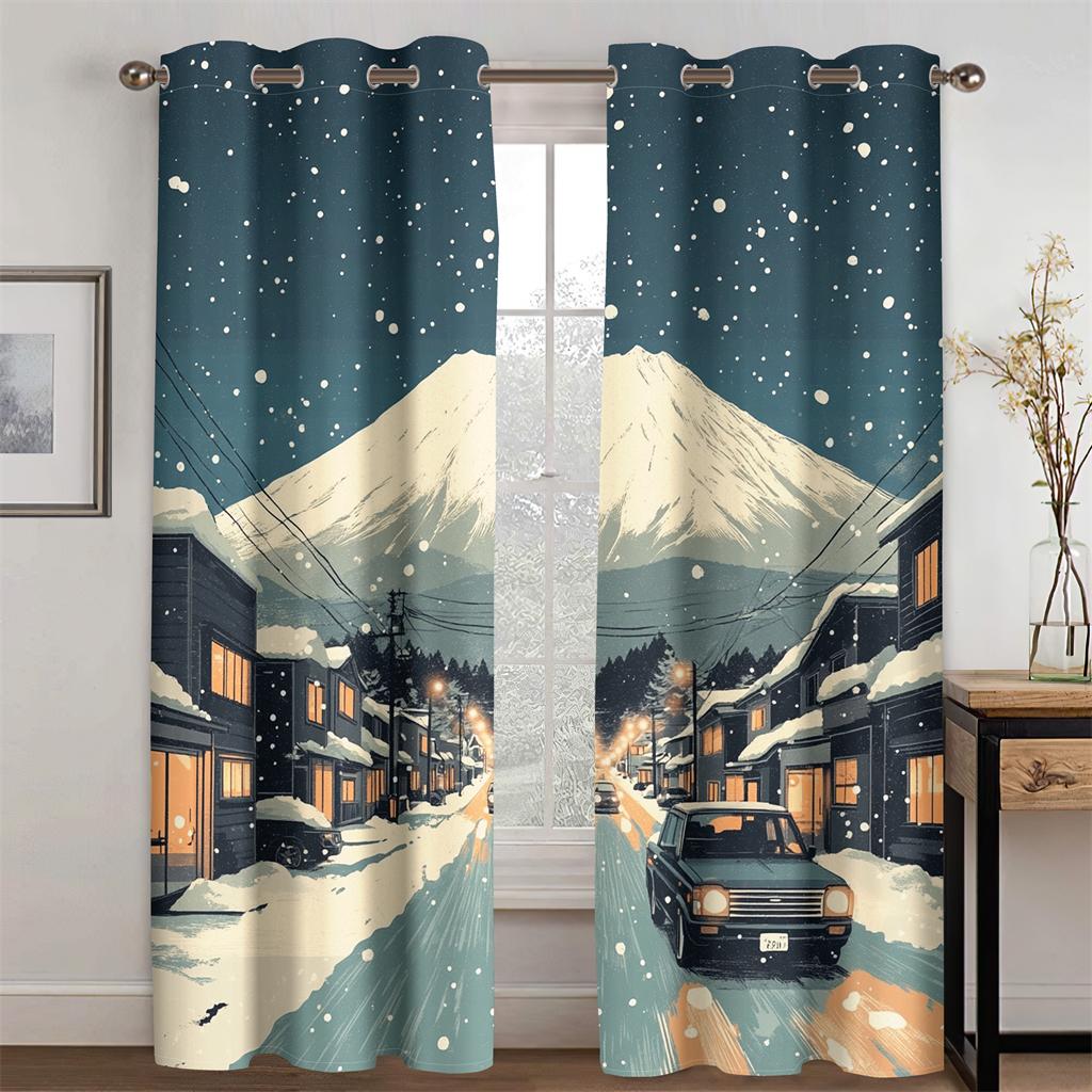 3D Glittering Fuji Mountain Curtains Romantic Joy Fit Bedroom Living Room Kitchen Decor New Arrivals Limited Time Offer 2 pcs