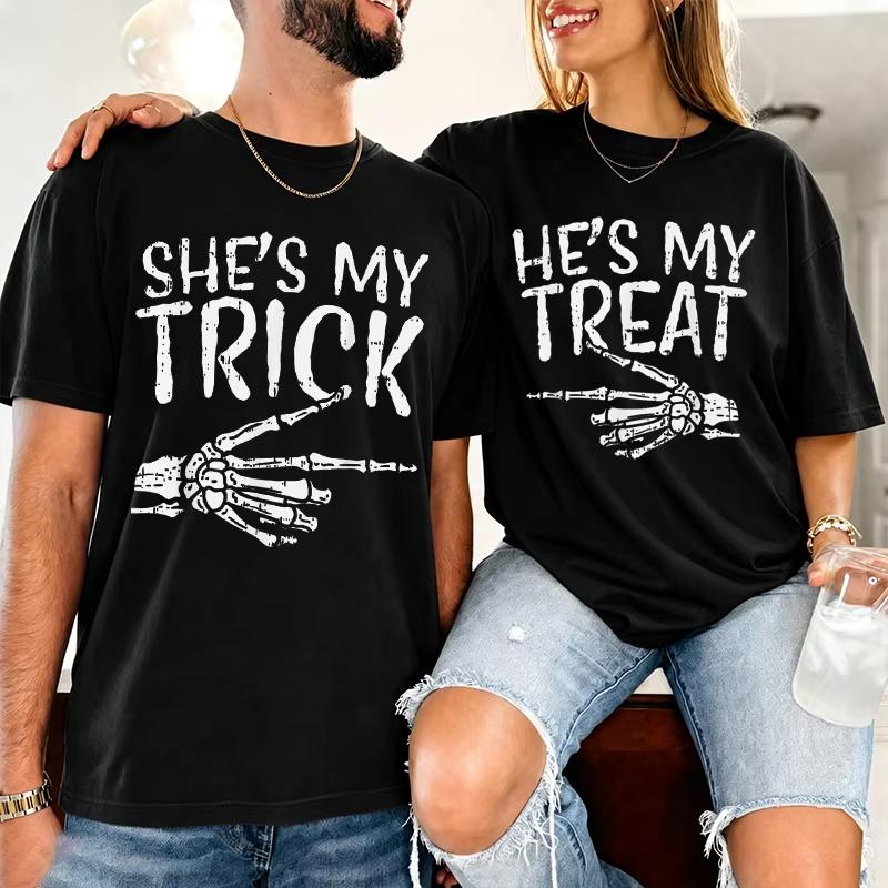 Hes My TreatShes My Trick Skeleton Matching Couple Halloween TShirt Fun Unisex Unisex Spooky Season Halloween Tshirts