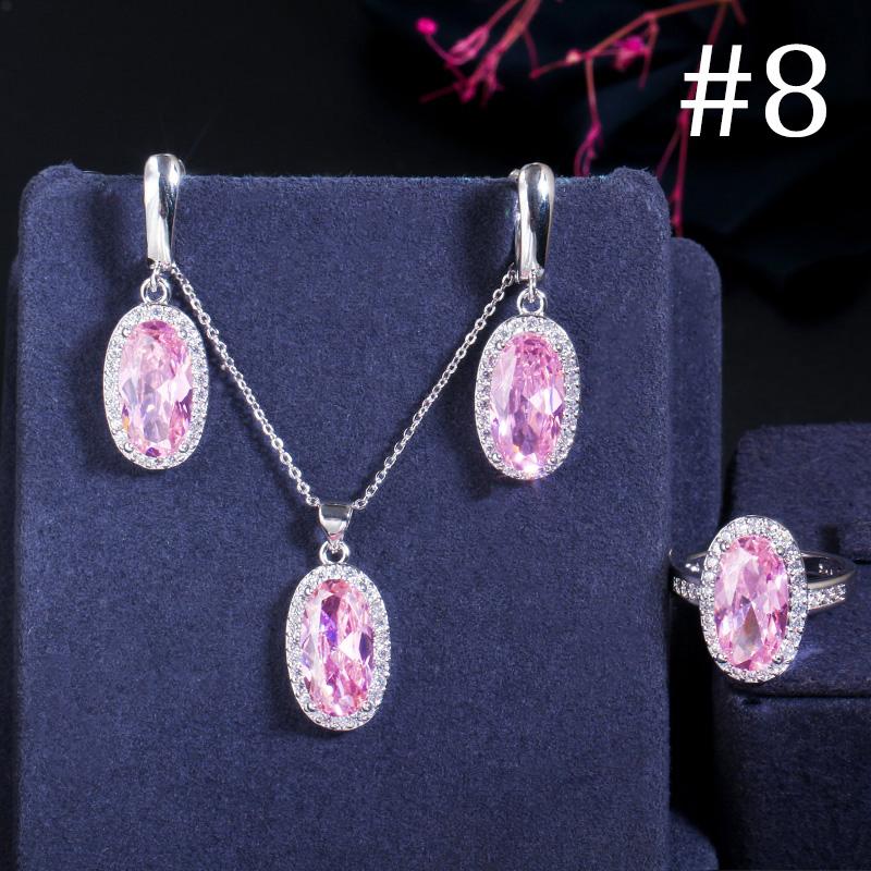WWJ Super Sparkling Oval Shape Cubic Zirconia Engagement Ring Necklack Earrings Set