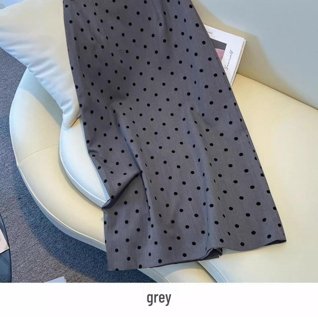 Damen-Polka-Dot-Rock mit hohem Bund und schmaler Passform - Frühling & Herbst 2025, Französische Eleganz, Hüftbetont, Halblang mit Schlitz