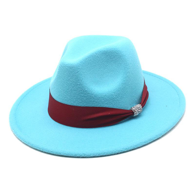 New Fashion Women Men Wide Brim Felt Jazz Fedora Hats Solid Color Party Trilby Wedding Hat Autumn Winter Hats 56-58-60CM