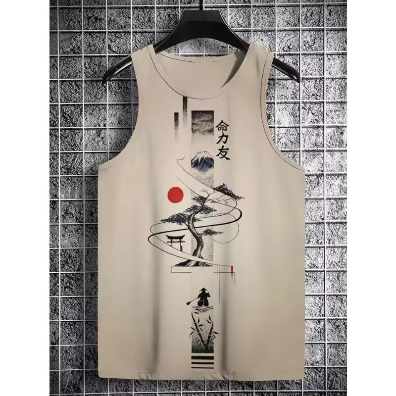 Japanese Style Vintage Tank Top Anime Samurai Cat 3d Printed Sleeveless T Shirts Casual Loose Breath Funny Top Tee Men's Vest
