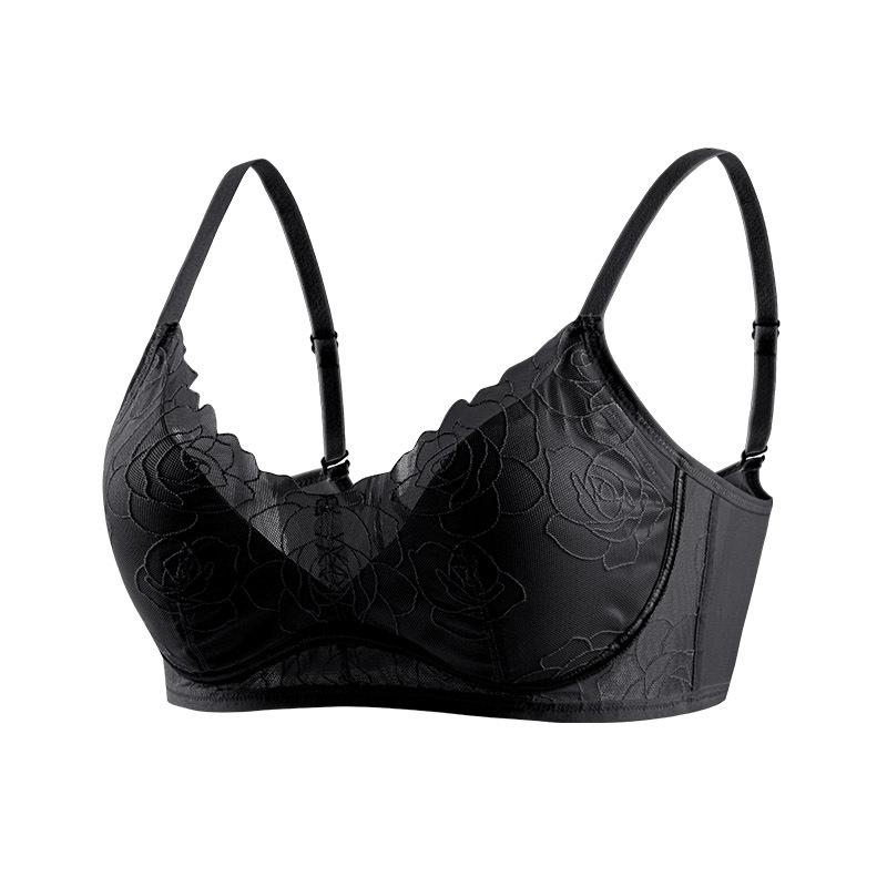 Silk mmi stretch satin French romantic embroidered bra, mulberry silk rimless V-neck underwear M чёрный