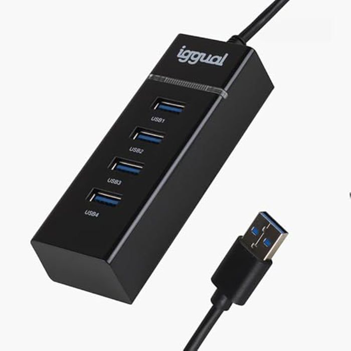 Hub USB - IGGUAL - 4 Ports USB 3.0 - Vitesse 5 Gbit/s - Couleur Noir - Type USB-A