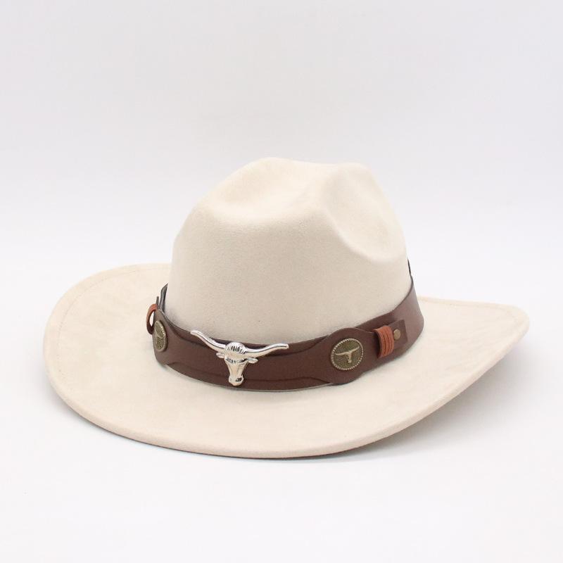 Ethnic Style Western Cowboy Hat Amazon Hot-Selling Stage Jazz Hat Cross-Border Foreign Trade Brown Ox Head Suede Top Hat