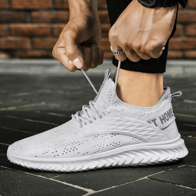 Men's Shoes plus Size Summer Flying Woven Hollow Breathable Sports Casual Shoes Men's Lightweight Trendy Running Men's Shoes