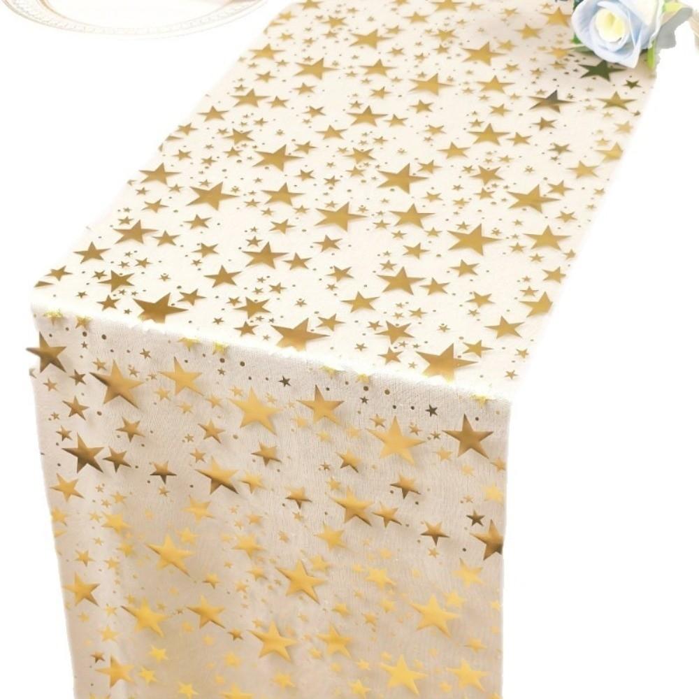 Sheer Mesh Bling Star Table Runner Shimmery Star Pattern Birthday Table Flag Washable Romantic Mesh Table Runner