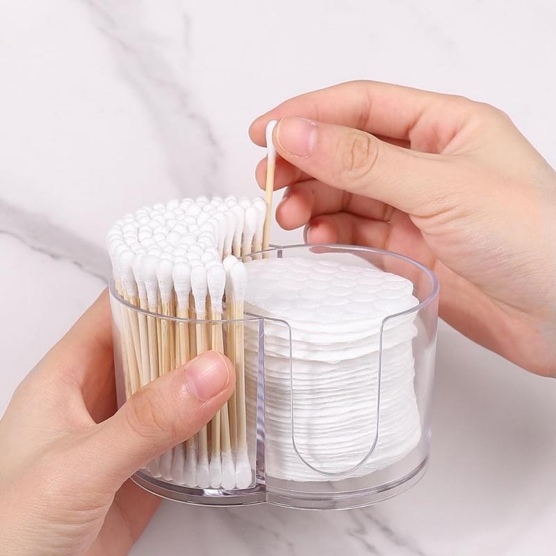 2-In-1 Cotton Swab Storage Box Acrylic Makeup Organizer Cotton Pad Holder Double Hole Circular Dispenser Cosmetic Organization