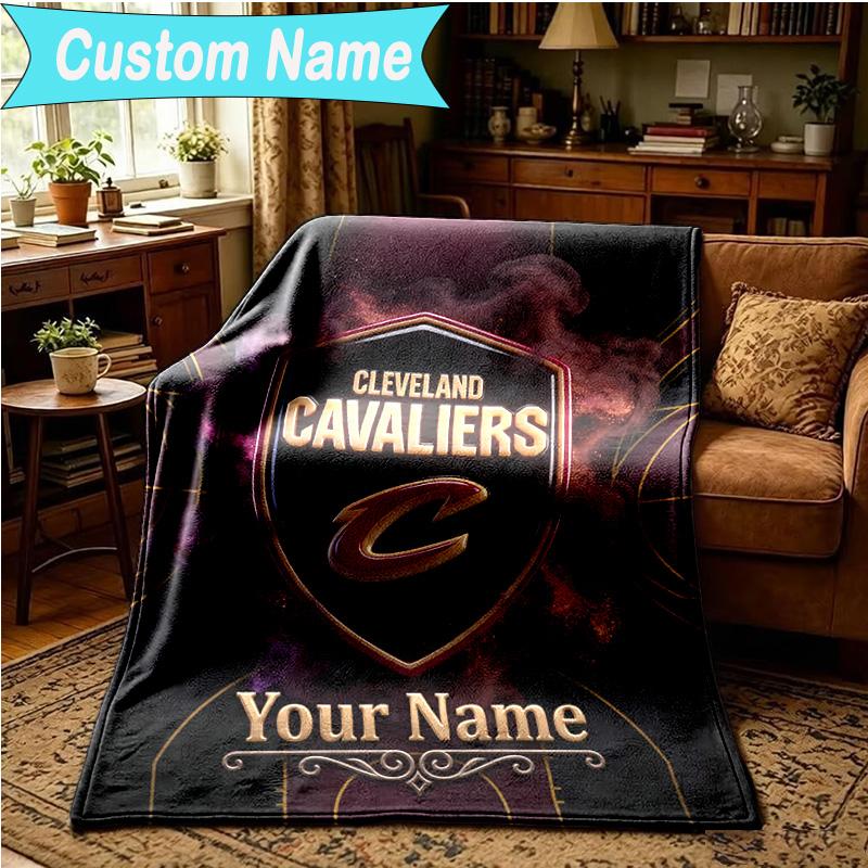 1PC Custom Name Blanket football Cavaliers Logo Flannel blankets Patterns Throw Blanket All-Season Soft Gift for Couch, Bed, Camping, Birthday gifts