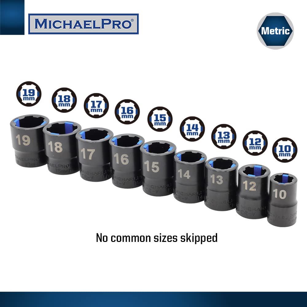 MichaelPro MP001218 Black Oxide Bolt Extractor Offset Wrench and Socket Set 6 Point Round Box End Nut Bolt Remover Stripped Thin Bolt Remover with
