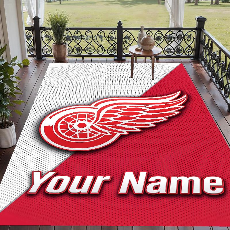 Custom Text Printed Rug Detroit Red Wings Non Slip Floor Carpet For Home Room Decor