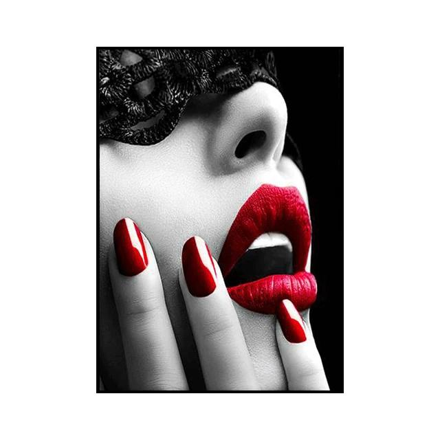 Modern Black and White Sexy Smoking Women with Red Lip Hat Print Art Canvas Poster for Living Room Decoration Home Wall Decor