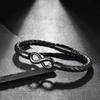 Stainless Steel Geometric Infinity Symbol Bracelet Men Magnetic Clasp Handmade Leather Woven Cuff Jewelry