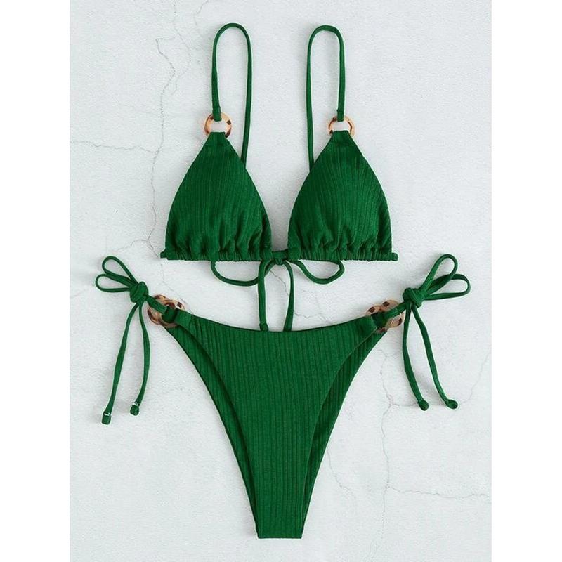 

Сексуальный сплошной купальник-бикини с высокой талией, комплект из 2 предметов, женский купальник с разрезом на шнуровке, пляжный, новая летняя купальная одежда, комплект бикини L зелёный