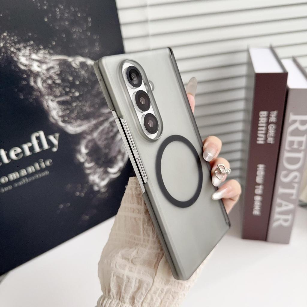 Frosted Ice Mist Magnetic Phone Case for Samsung Z Fold7/Z Fold6 - Transparent, Dual Mid-Axis Protection