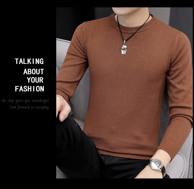 Men's White Round Neck Long Sleeve Knit Sweater for Spring, Autumn, and Winter