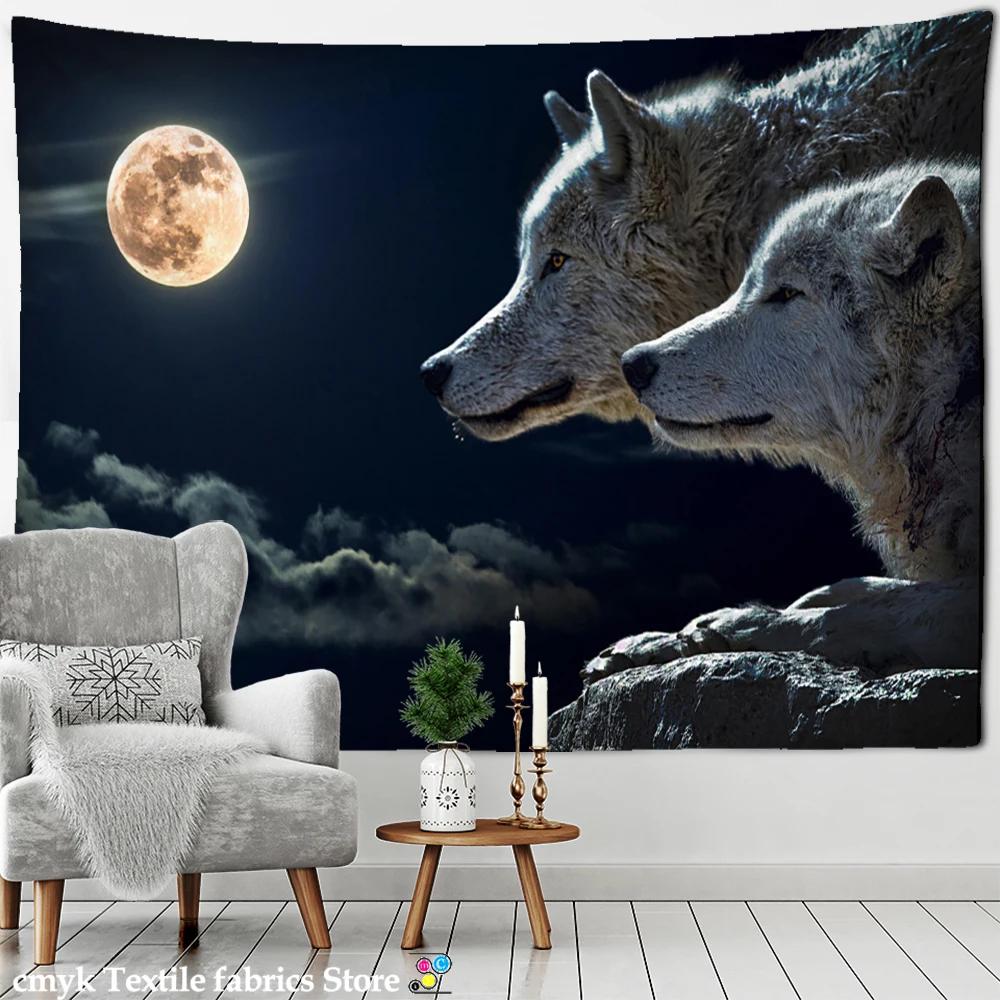 Wolves in the Forest Tapestry Wall Hanging Hippie Tapiz Animal Mystery Psychedelic Landscape Dorm Home Decor