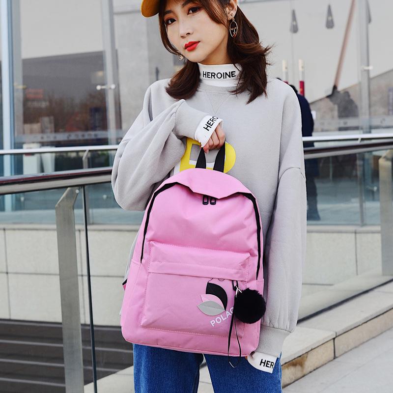 

Women s 2025 Canvas Backpack - Leaf Pompon, Korean Style, High School or Travel Bag зелений