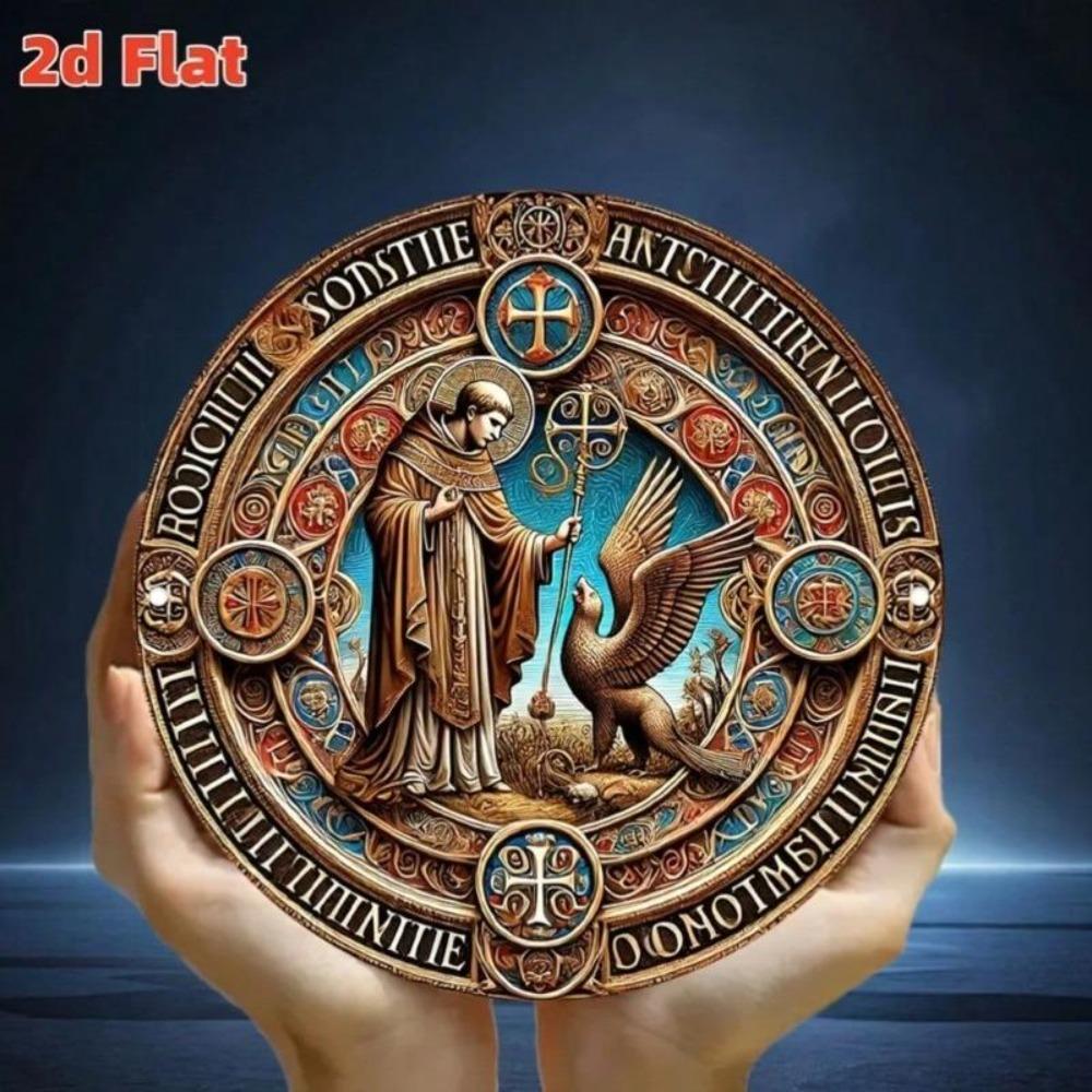 Vintage Religious Wall Art Saint Benedict Metal Tin Sign Decor for Home Bar Cafe