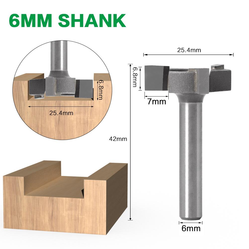 

1/4 Handle Three-blade T-knife Slot Knife Slotting Knife Woodworking Milling Cutter Slotting Milling Cutter T-shaped Tenon Cutter Woodworking Gong Three-blade T-knife 6 * 1