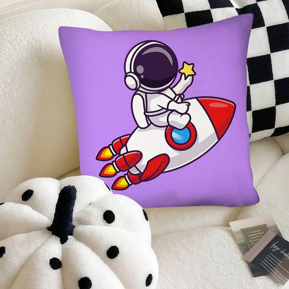 Cartoon Astronaut Rocket Spaceship Pillow Case Fashion Square Pillowcase Bedroom Sofa Room Ins Decoration Leisure