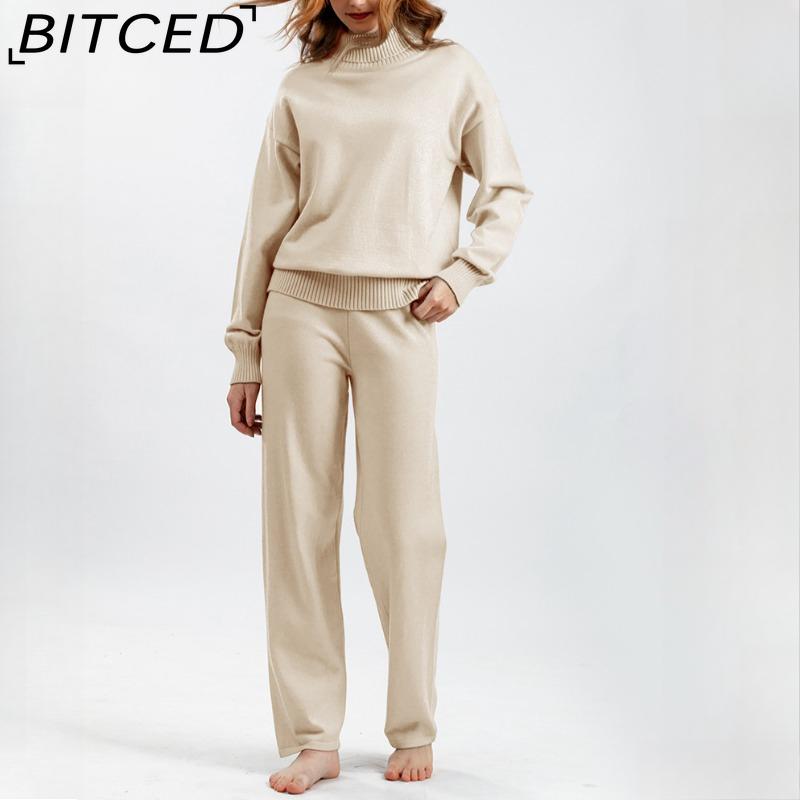 BITCED Fashionable High-neck Suit for Autumn and Winter In Solid Colors Is Versatile and Can Be Worn with A Two-piece Knitted Top and Casual Pants