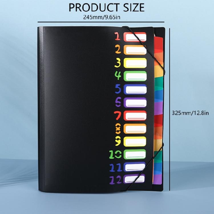 2pcs Portable Expanding Document Organiser Labeled 12 Pocket Waterproof File Folder Elastic Fastening Rope Design