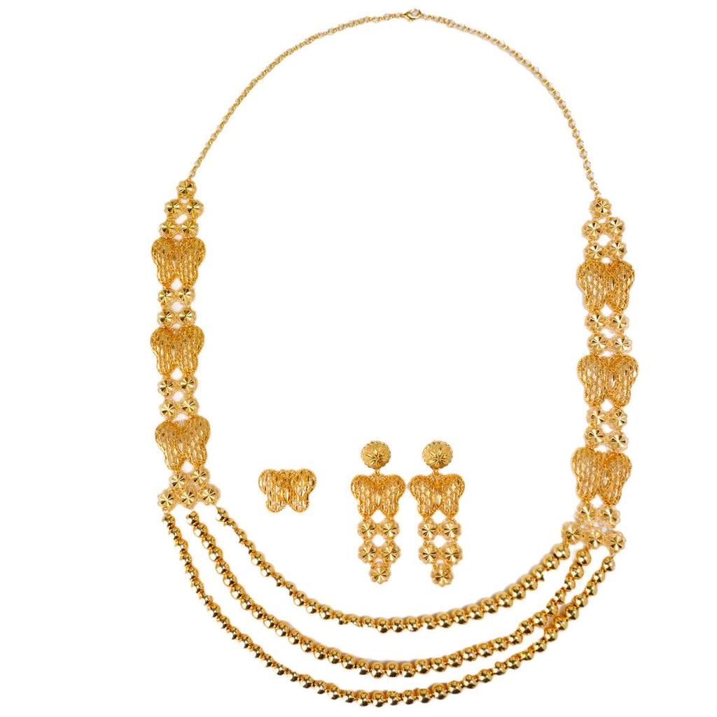 24k Vergoldetes Nahöstliches Brautschmuckset: Halskette, Ohrringe & Ring