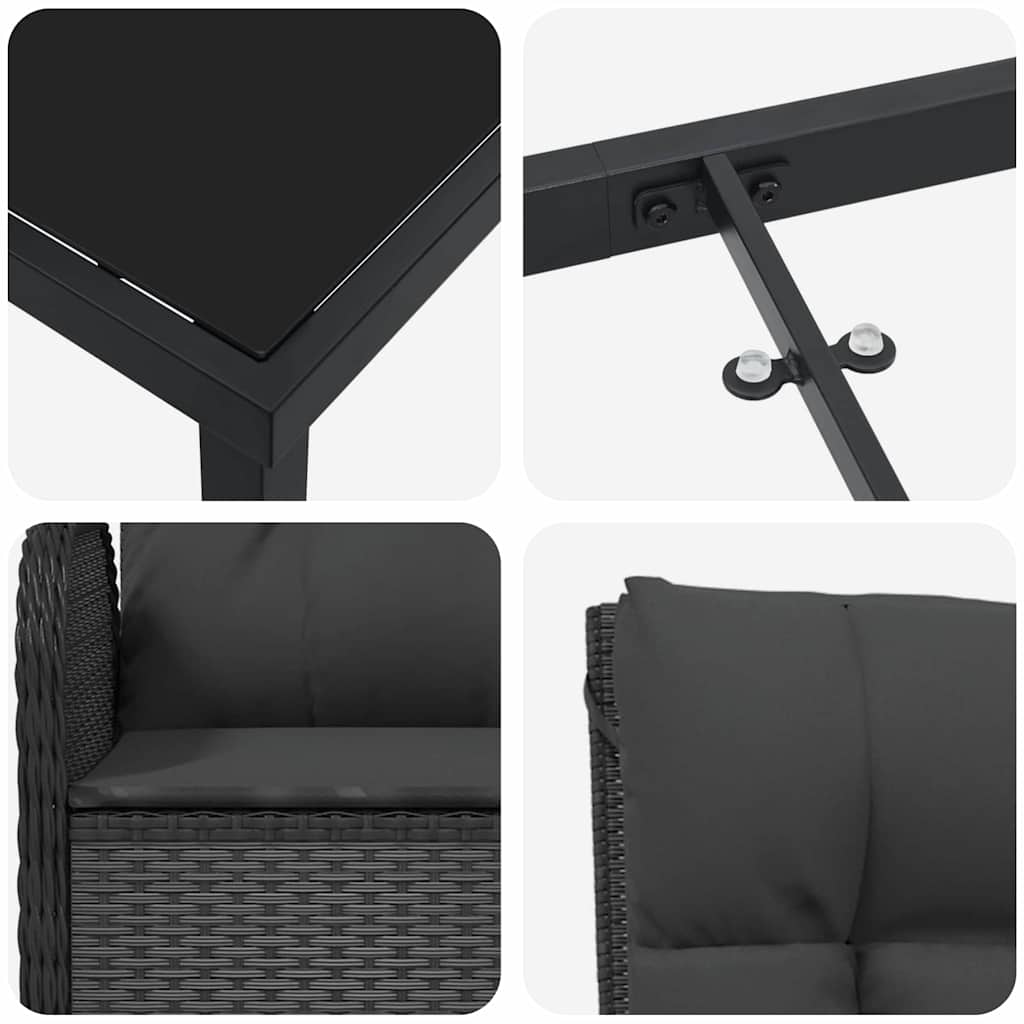 Garden Dining Set with Cushions 7 Pcs Black Poly Rattan