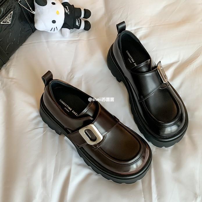 Sheepskin version~ Leather platform muffin college style one-pedal loafers women's British style retro small leather shoes single shoes