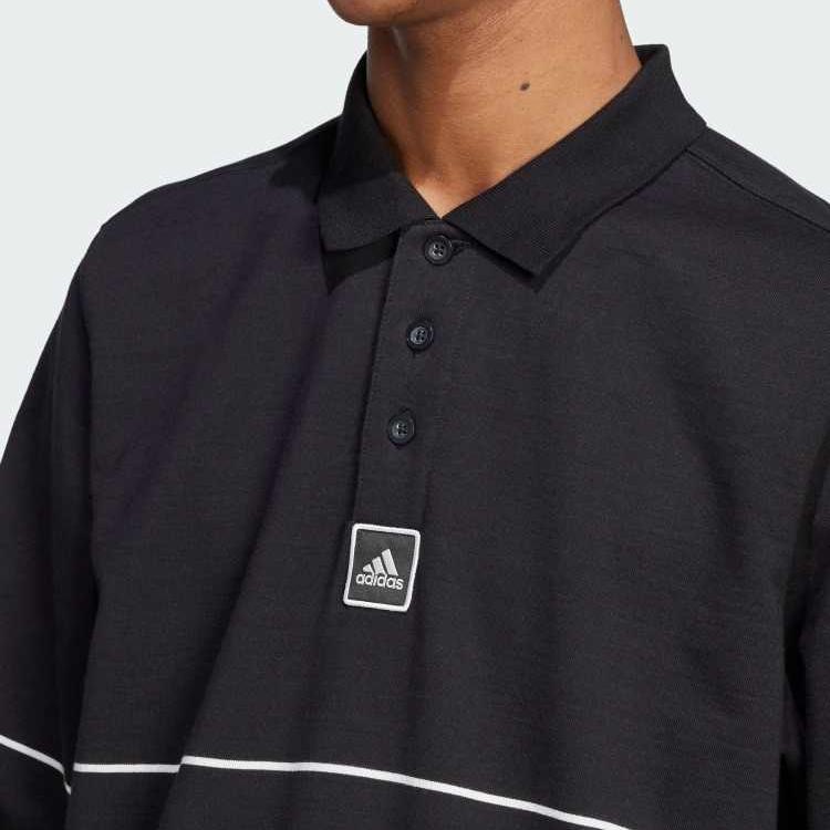 Adidas Originals Street Roaming Series Comfortable Striped Breathable Soft Fitting Long Sleeve Polo Shirt Men Polo Shirts Black JD5391