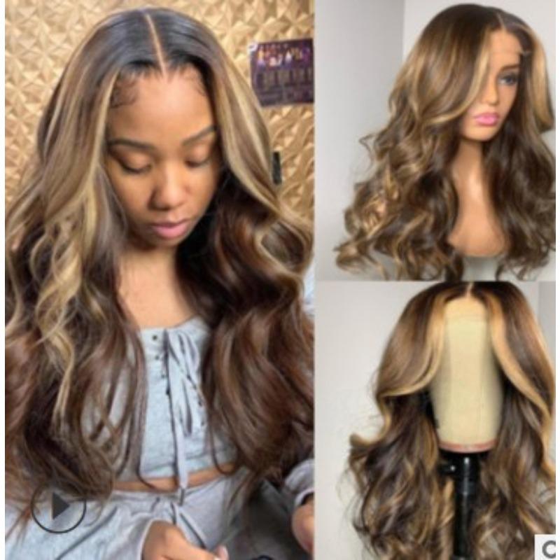 European and American new wig medium gradual change yellow long curly hair women's big wave wig rose net