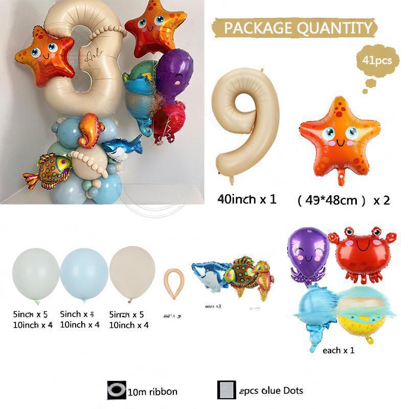 

Underwater World Starfish Octopus Crab Animal Color Aluminum Film Latex Balloon Column Set Children S Birthday Arrangement Set 9