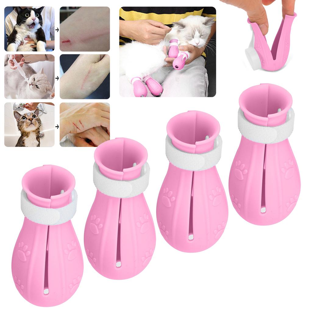 Cat Booties AntiScratch Cat Shoes Silicone Foot Covers Suitable for Pet Hospitals Pet Shops(Single Box Pink 4 Pcs )