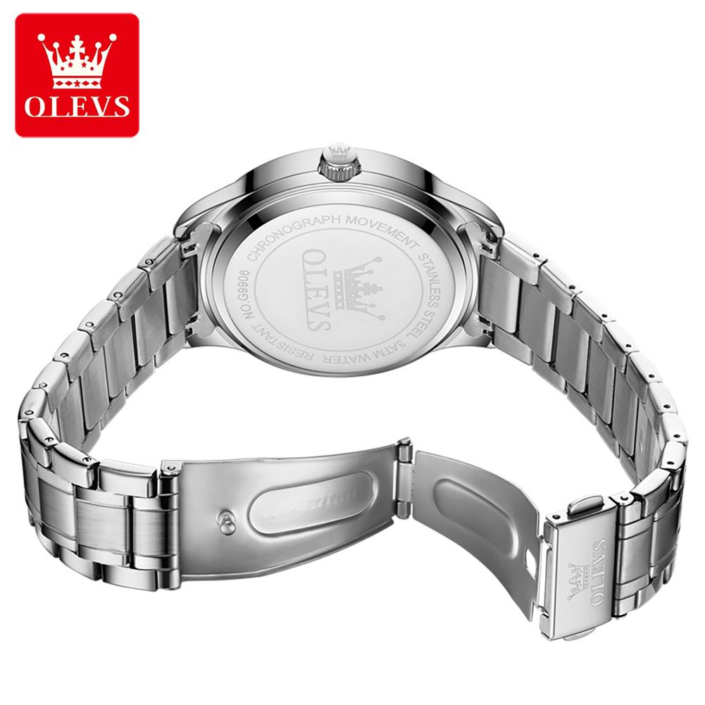 OLEVS 9906 Square Diamond Men's Quartz Watch Stainless Steel Strap Waterproof Dual Calendar Luxury Original Business Wristwatch