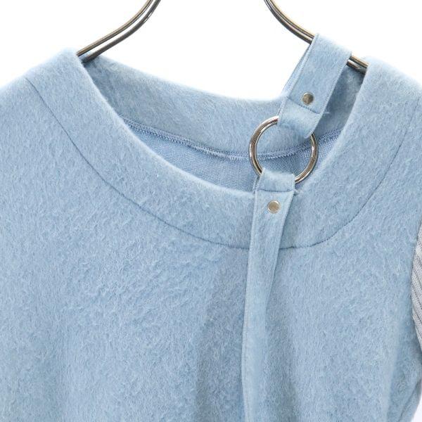 Riu Long Sleeve Switching Sweater F Light Blue X Grey Knit with Ring Women Used