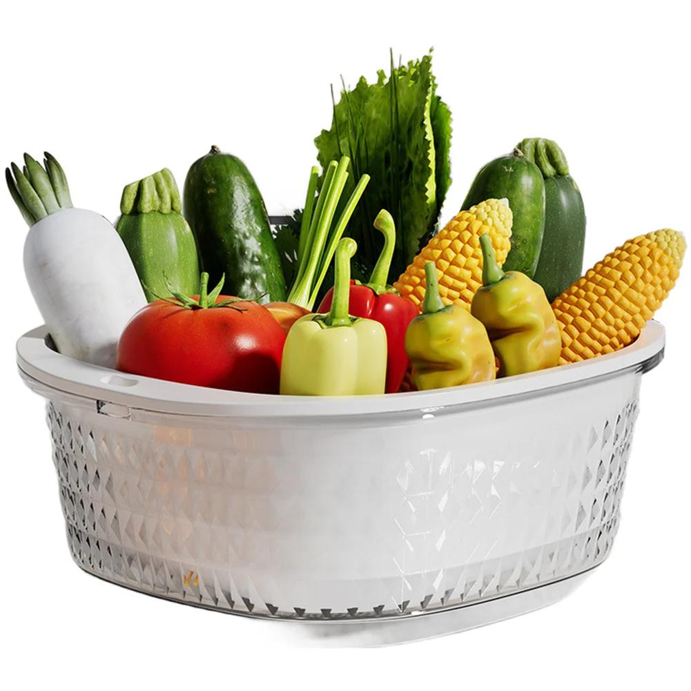 

Plastic kitchen colander double layer drain basket with dust cover for fruits vegetables elevated design prevents