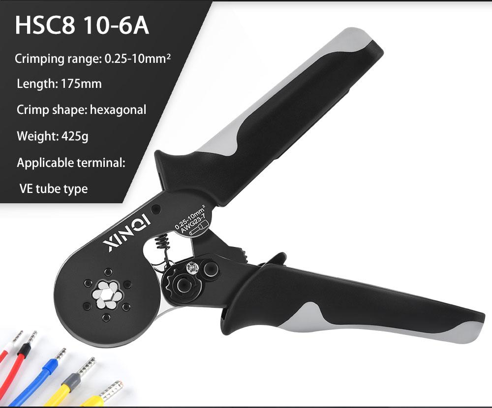 Hexagon Wire Terminal Ferrule Crimping Tool, HSC8 10-6A Self-Adjusting Ratchet Crimping pliers, Electrician Tools for AWG 23-7