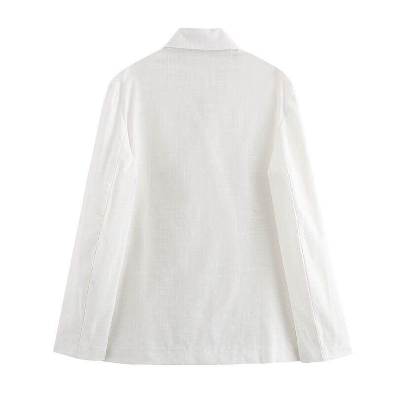 Fashion Style 2024 Summer New Arrival Women's Linen Ruched Suit Outwear Mid-Rise Straight-Leg Pants 3303287