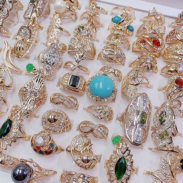 10Pcs retro exaggerated turquoise ring fashionable pearl ring jewelry