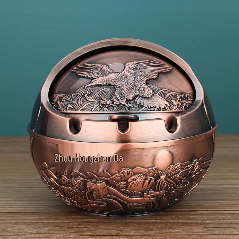 European Style Ashtray with Lid: Trendy, Drop-Proof, Anti-Fly Ash, Odor-Resistant, Luxury Living Room Decor.