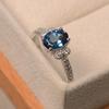 Huajie Women's Exquisite Elliptical Deep Blue Multi-faceted Cut Zircon Rings Shining Wedding Party  Trendy Tide